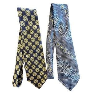 Troy Tie Mens LOT of 2, Navy Blue with Gold and Lit Blue with dark Blue and Gold